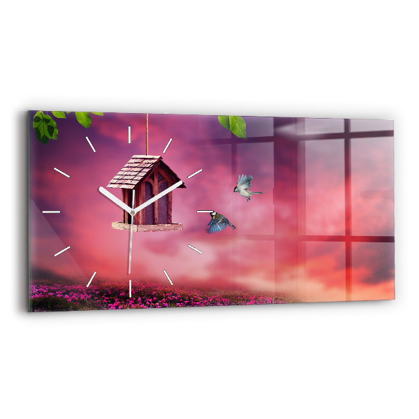 Horizontal wall clock A house for birds