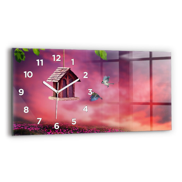 Horizontal wall clock A house for birds