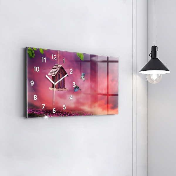 Horizontal wall clock A house for birds