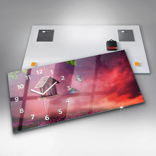 Horizontal wall clock A house for birds