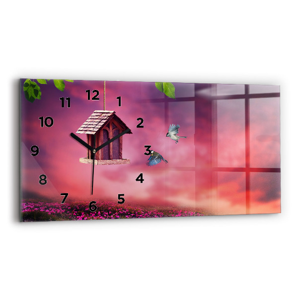 Horizontal wall clock A house for birds