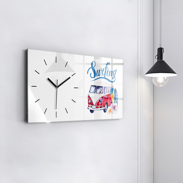 Horizontal wall clock Car and Surfing sign