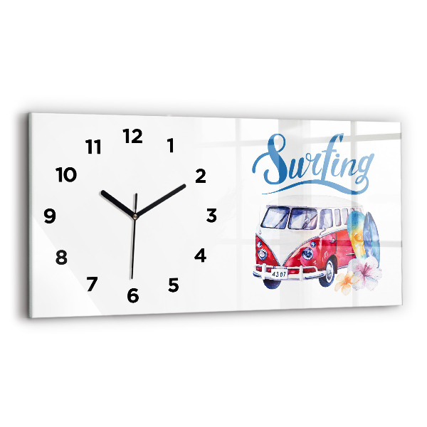 Horizontal wall clock Car and Surfing sign