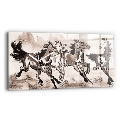 Horizontal wall clock Galloping horses