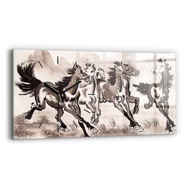 Horizontal wall clock Galloping horses