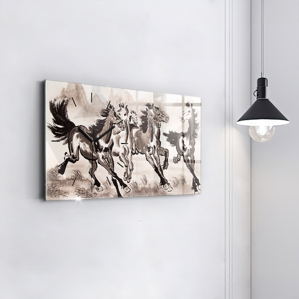 Horizontal wall clock Galloping horses