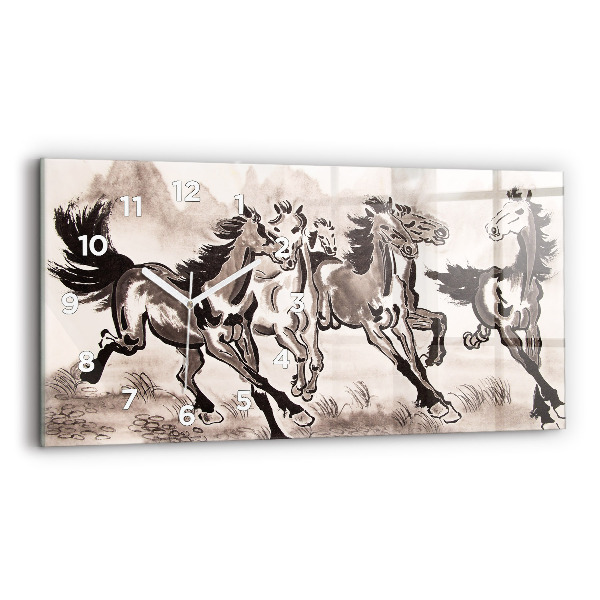 Horizontal wall clock Galloping horses