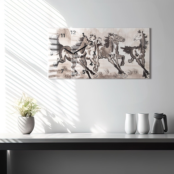 Horizontal wall clock Galloping horses