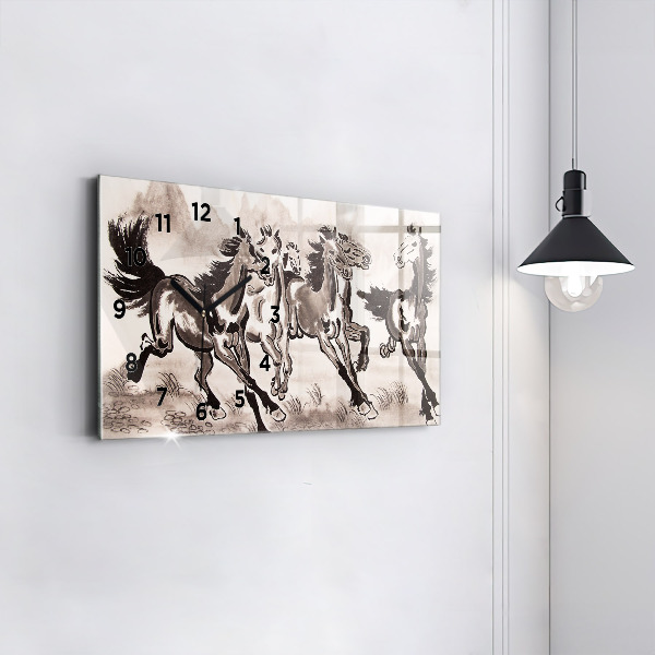 Horizontal wall clock Galloping horses