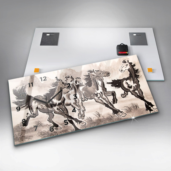 Horizontal wall clock Galloping horses