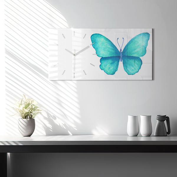 Horizontal wall clock Turquoise Summer Butterfly
