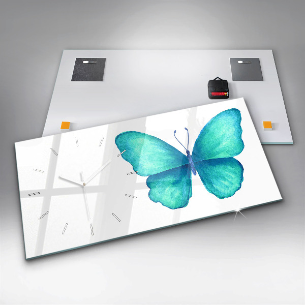 Horizontal wall clock Turquoise Summer Butterfly