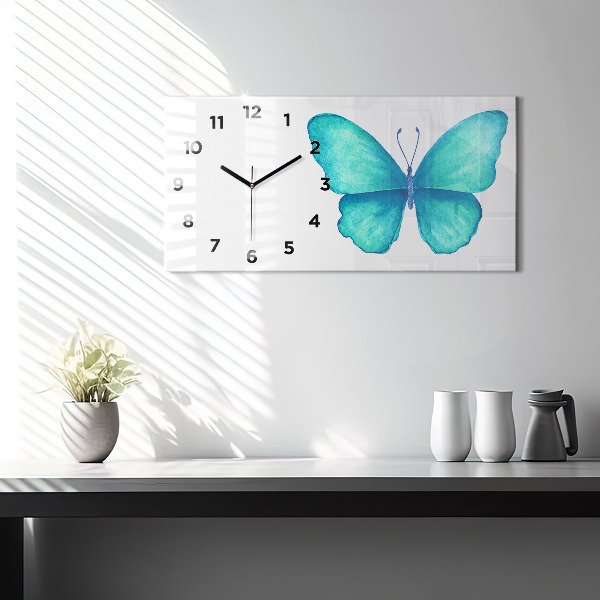 Horizontal wall clock Turquoise Summer Butterfly