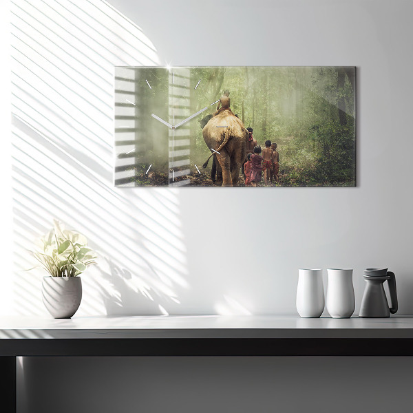 Horizontal wall clock Children leading an elephant