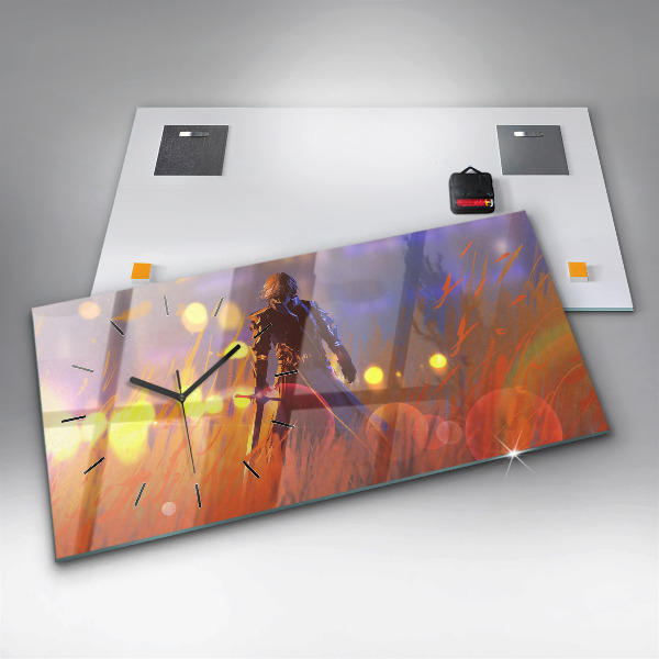 Horizontal wall clock Knight with a sword