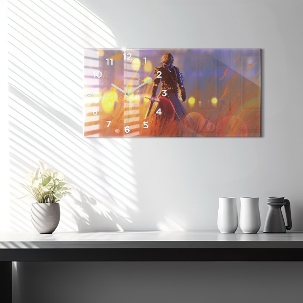 Horizontal wall clock Knight with a sword