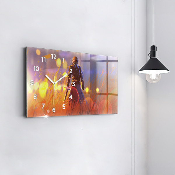 Horizontal wall clock Knight with a sword