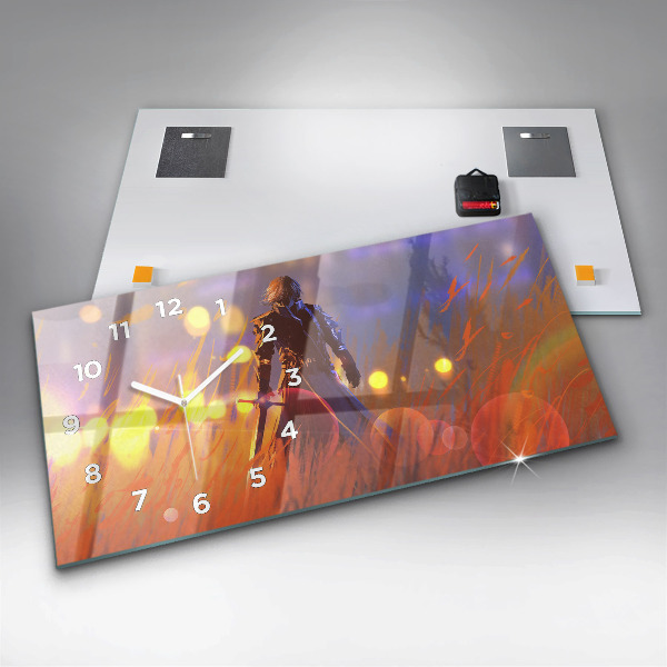 Horizontal wall clock Knight with a sword