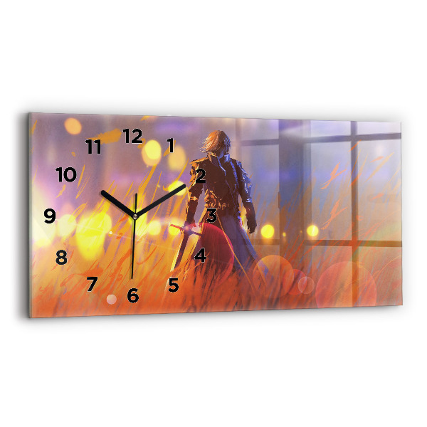 Horizontal wall clock Knight with a sword