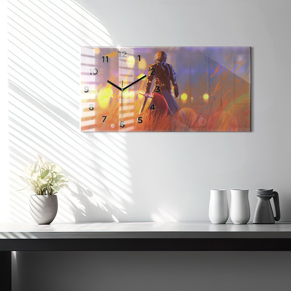 Horizontal wall clock Knight with a sword