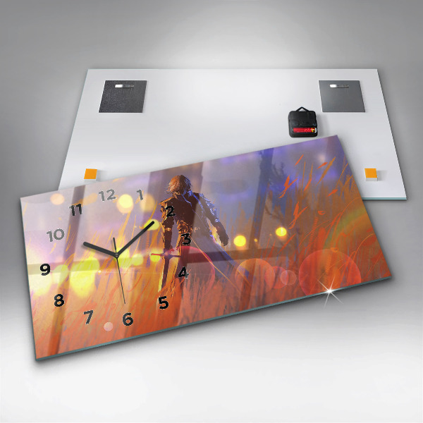 Horizontal wall clock Knight with a sword