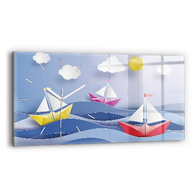 Horizontal wall clock Origami colorful sailboats
