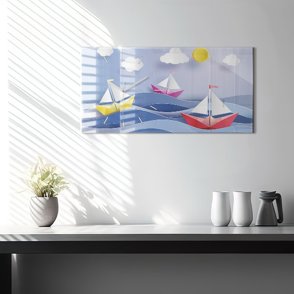 Horizontal wall clock Origami colorful sailboats