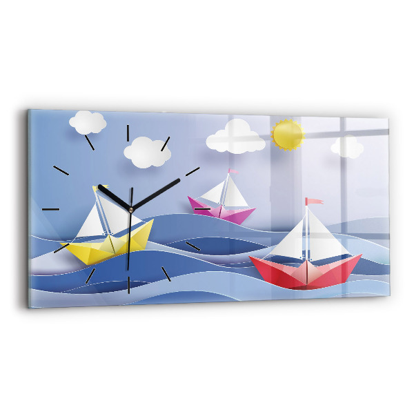 Horizontal wall clock Origami colorful sailboats