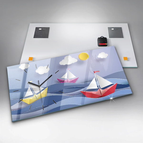 Horizontal wall clock Origami colorful sailboats