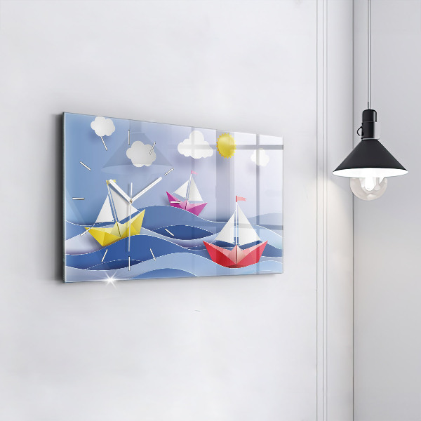 Horizontal wall clock Origami colorful sailboats