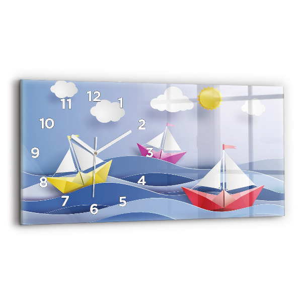 Horizontal wall clock Origami colorful sailboats