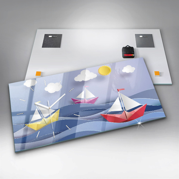 Horizontal wall clock Origami colorful sailboats