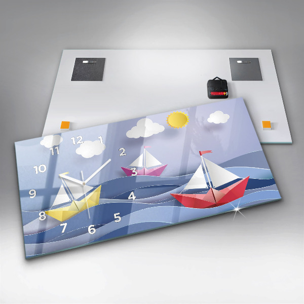 Horizontal wall clock Origami colorful sailboats