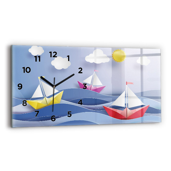 Horizontal wall clock Origami colorful sailboats