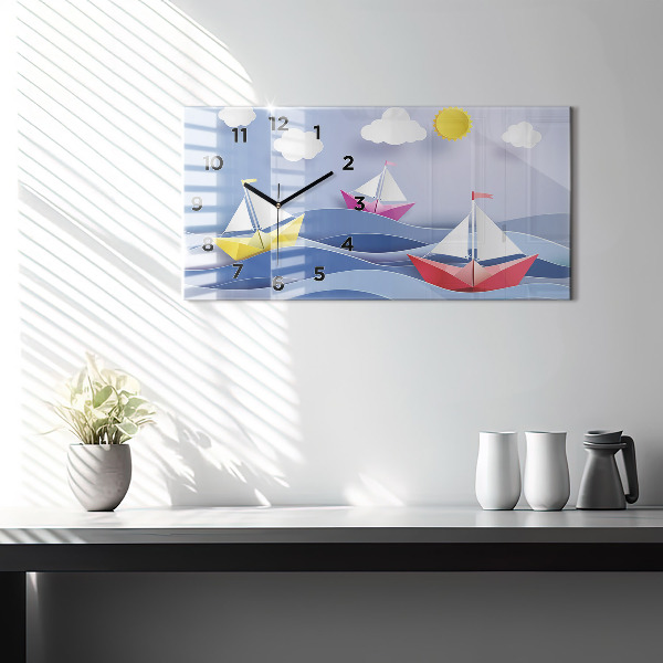 Horizontal wall clock Origami colorful sailboats