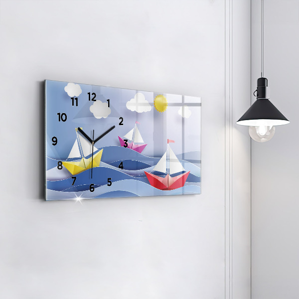 Horizontal wall clock Origami colorful sailboats