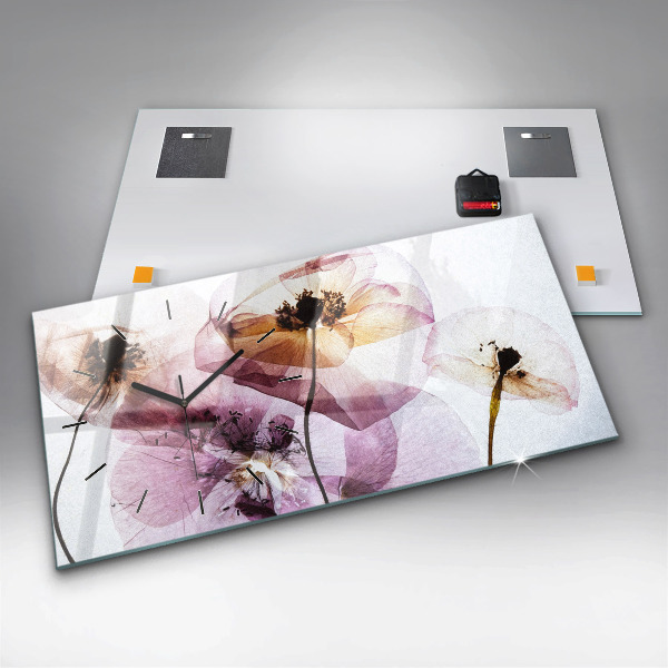Horizontal wall clock Dry poppies Flowers