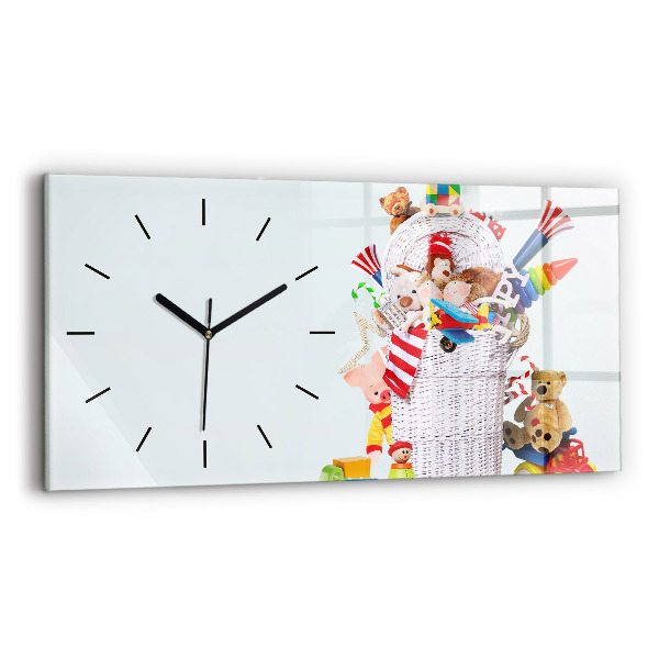 Horizontal wall clock Wicker basket with toys