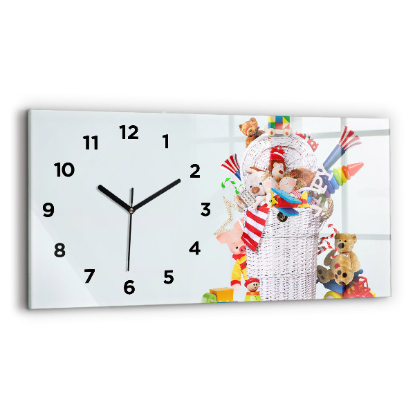 Horizontal wall clock Wicker basket with toys