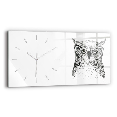 Horizontal wall clock Drawn owl with glasses