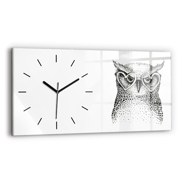 Horizontal wall clock Drawn owl with glasses
