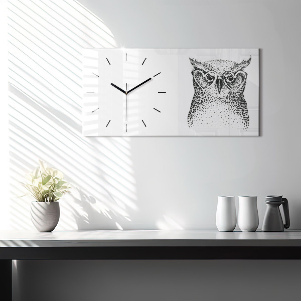 Horizontal wall clock Drawn owl with glasses