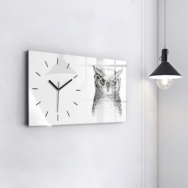 Horizontal wall clock Drawn owl with glasses