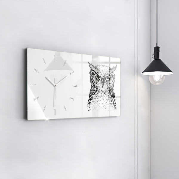 Horizontal wall clock Drawn owl with glasses