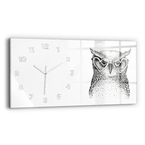 Horizontal wall clock Drawn owl with glasses