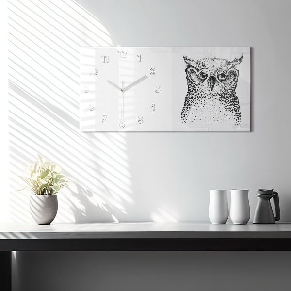Horizontal wall clock Drawn owl with glasses