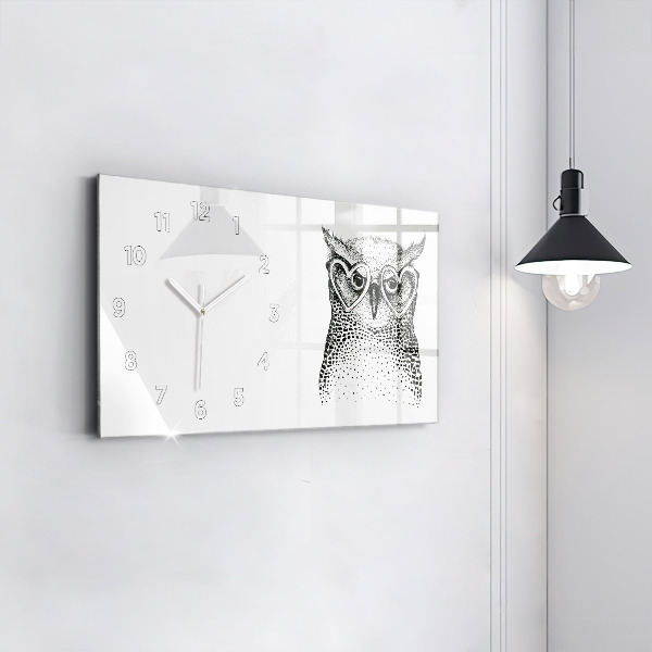 Horizontal wall clock Drawn owl with glasses