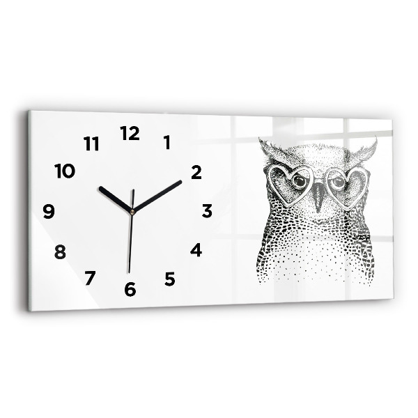 Horizontal wall clock Drawn owl with glasses