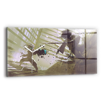 Horizontal wall clock Robot vs Samurai Fight