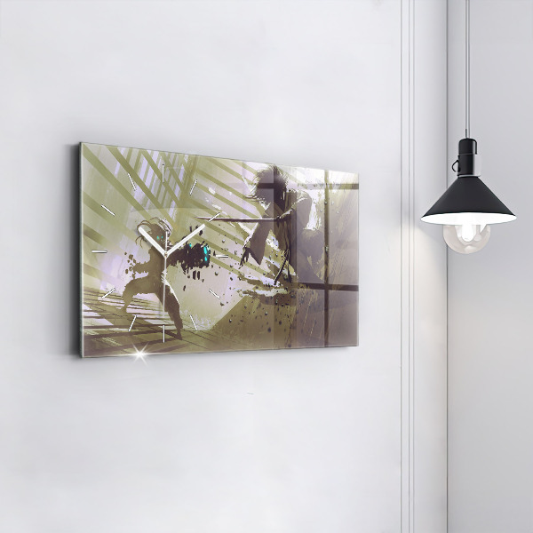 Horizontal wall clock Robot vs Samurai Fight